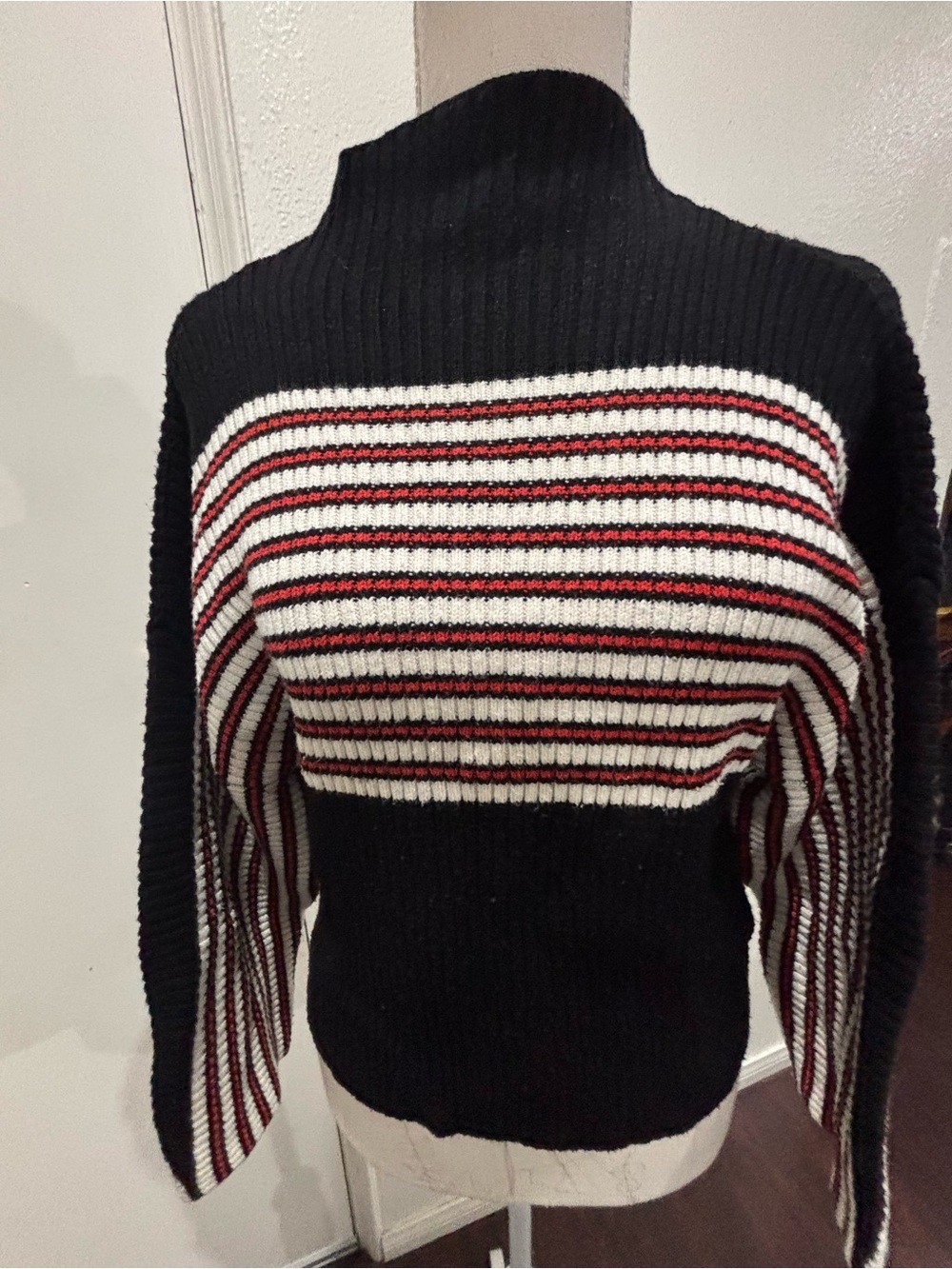 Urban Outfitters Black Knit Turtleneck Sweater with Red and White Stripes - Picture 2 of 7